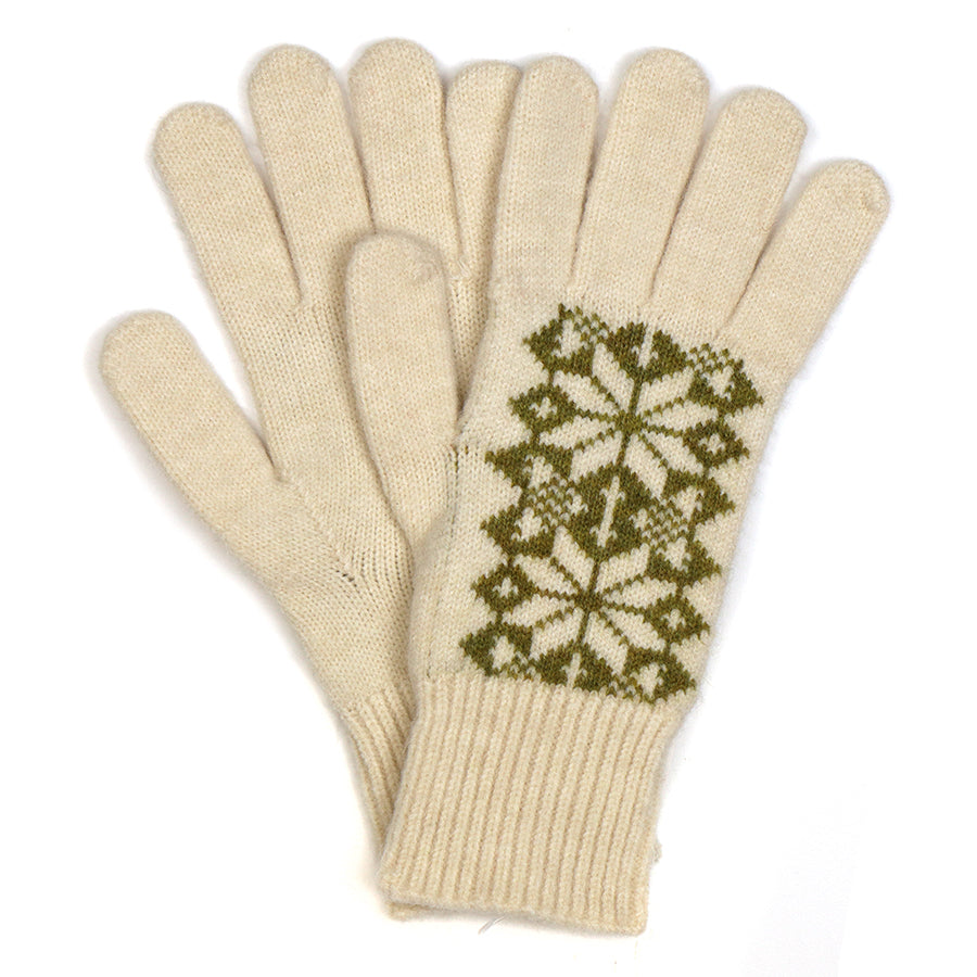 POM Wool Blend Scandi Gloves Olive/Cream Mix 90338