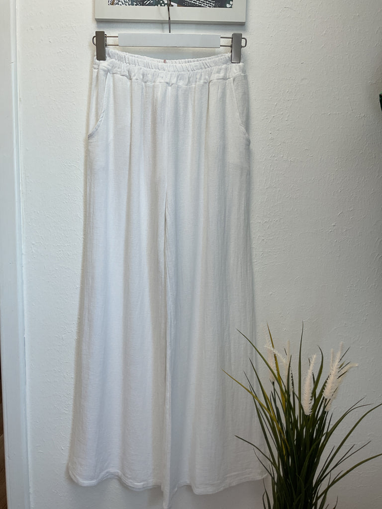 Washed Linen Wide Leg Trousers One Size