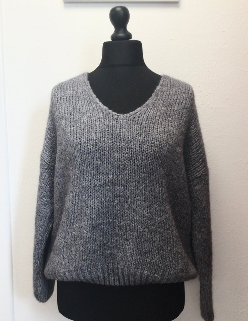 Drop Shoulder Chunky Knit V Neck Jumper One Size