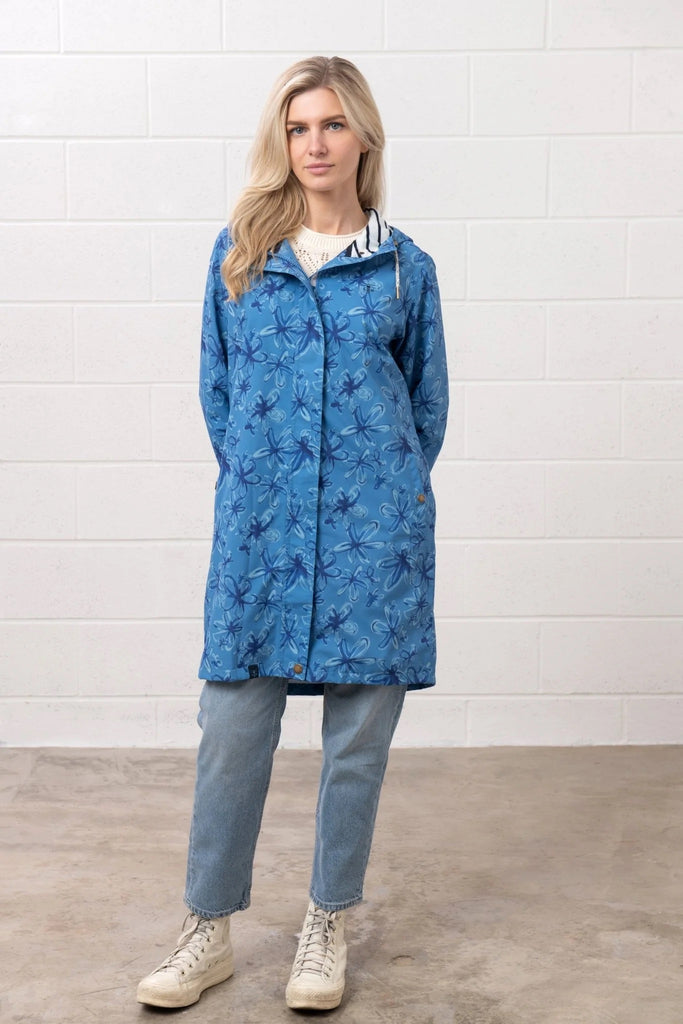 Lighthouse Ladies Beachcomber long II Waterproof Coat - Marine Blue Floral