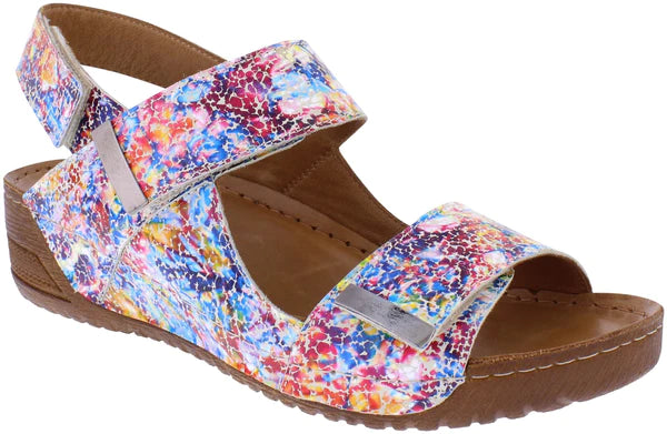 Adesso Gia Ladies Touch Fasten Leather Wedge Sandal Blackpool Rock Multi