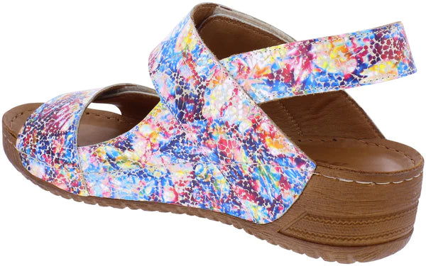 Adesso Gia Ladies Touch Fasten Leather Wedge Sandal Blackpool Rock Multi