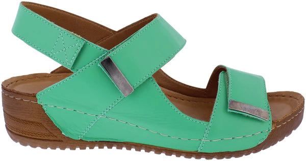 Adesso Gia Ladies Touch Fasten Leather Wedge Sandal Emerald