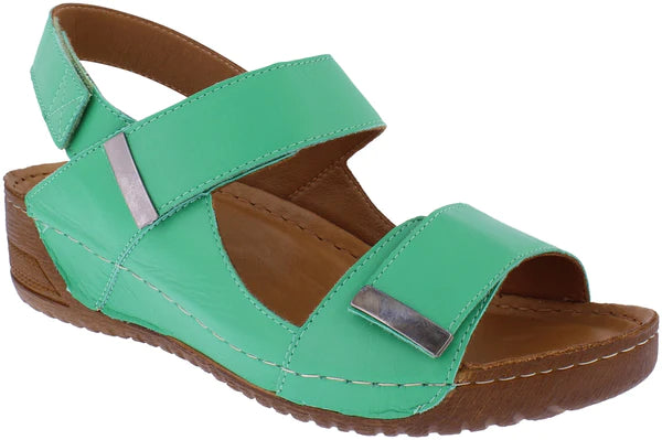 Adesso Gia Ladies Touch Fasten Leather Wedge Sandal Emerald