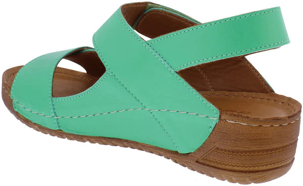 Adesso Gia Ladies Touch Fasten Leather Wedge Sandal Emerald