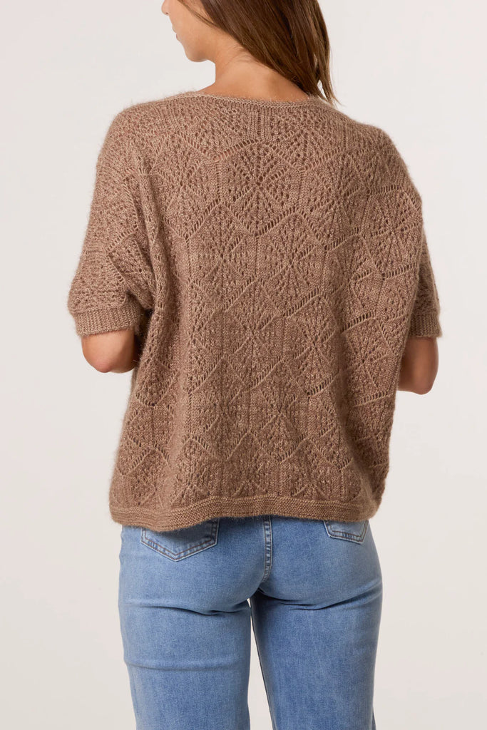 Pointelle Knit Short Sleeve Cardigan