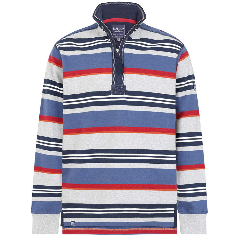 Lazy Jacks Mens Super Soft 1/4 Zip Striped Sweatshirt Grey Marle LJ40s