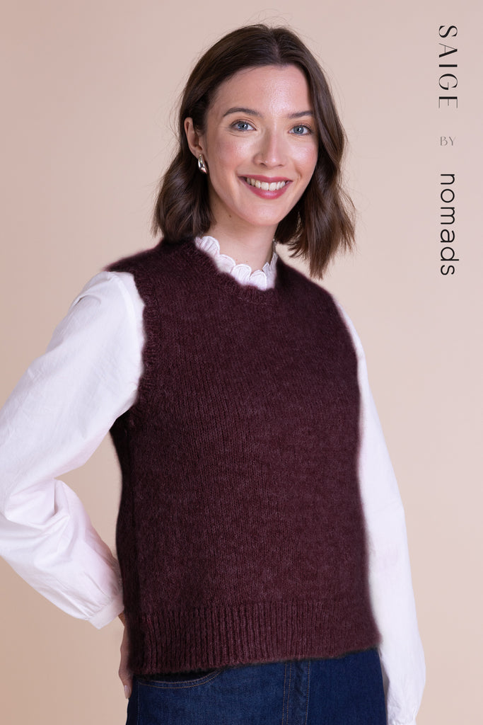 Saige By Nomads Lilly Scallop Edge Knitted Vest Burgundy