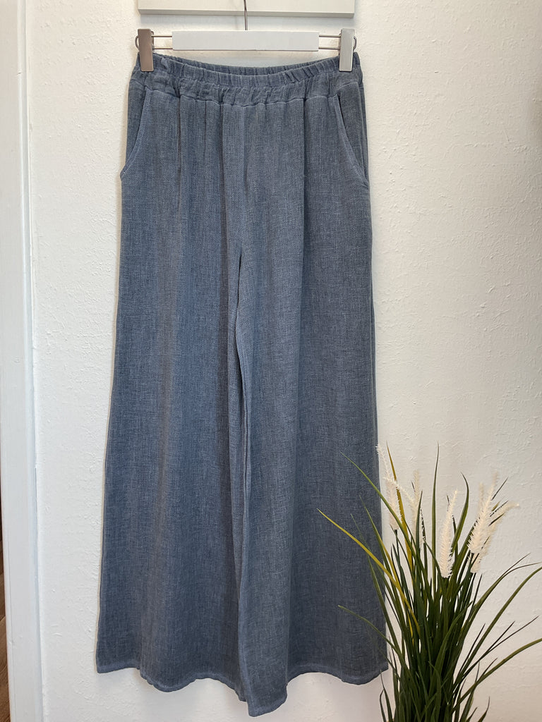 Washed Linen Wide Leg Trousers One Size