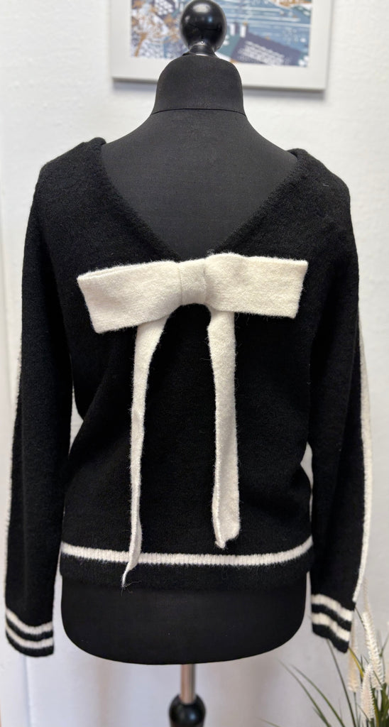 Soft Knit V Back Bow Jumper One Size