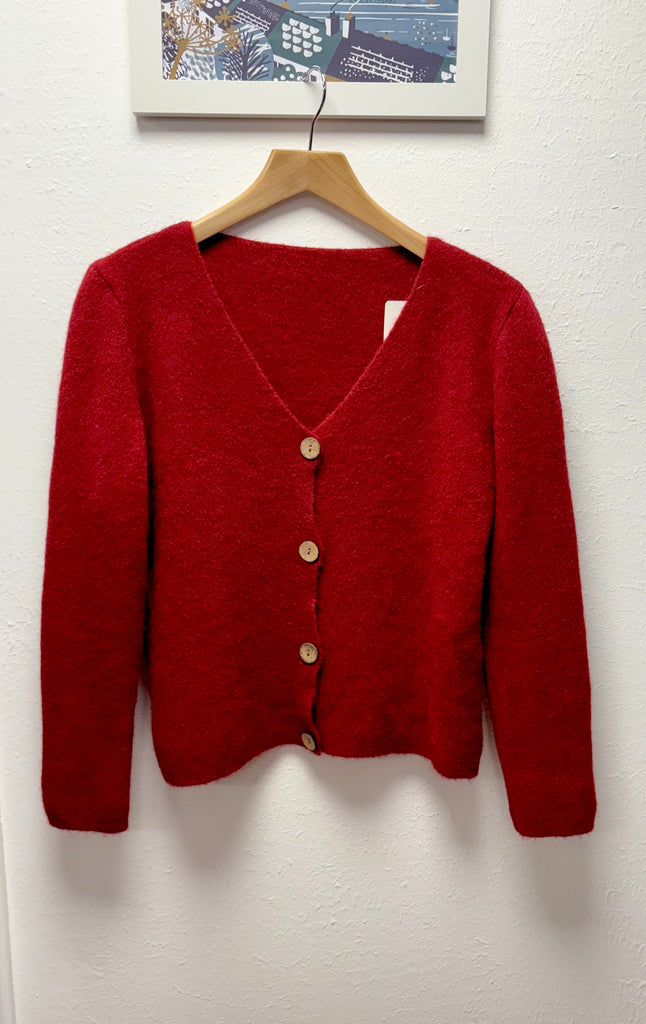 Wooden Button Soft Knit Cardigan One Size