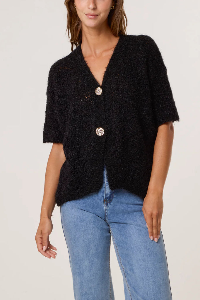 Pointelle Knit Short Sleeve Cardigan