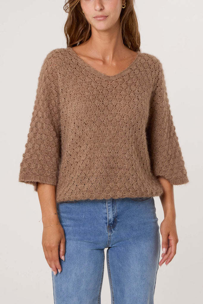 Pointelle Knit 3/4 Sleeve Jumper