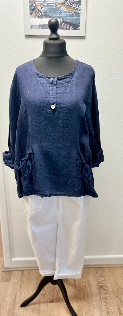 Two Pocket Tie Linen Top One Size 8-18