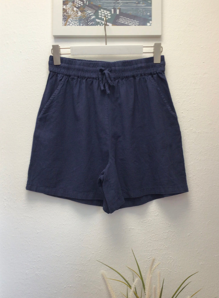 Linen Mix Drawstring Shorts Navy