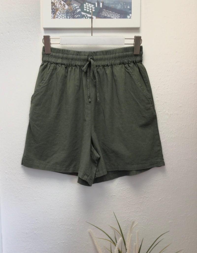 Linen Mix Drawstring Shorts Khaki