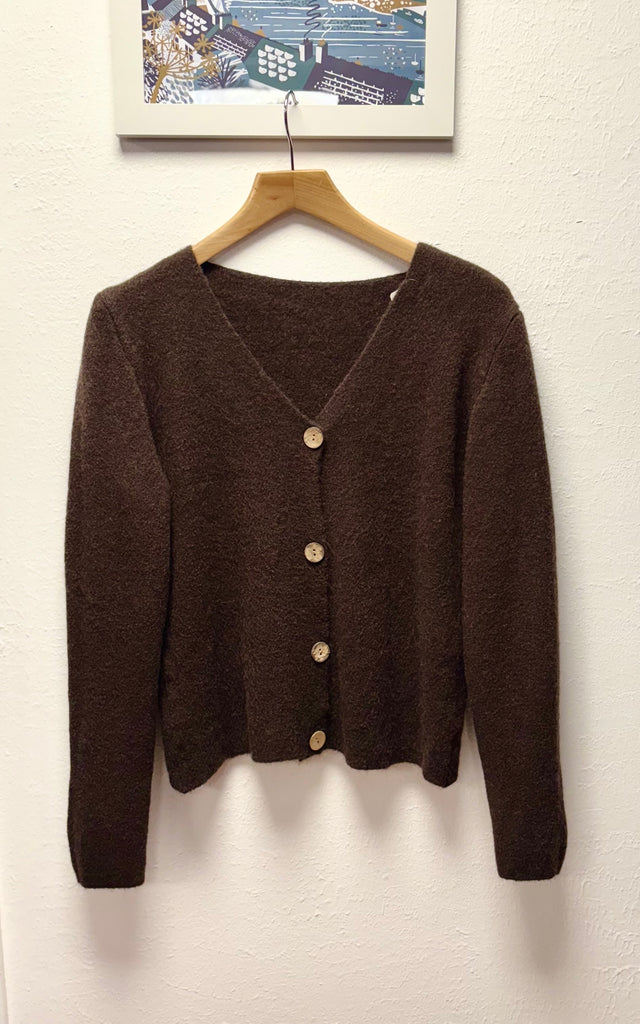 Wooden Button Soft Knit Cardigan One Size