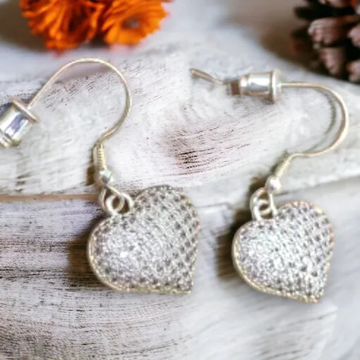 Jess & Lou Diamante Heart Dangle Earrings Silver ER156S