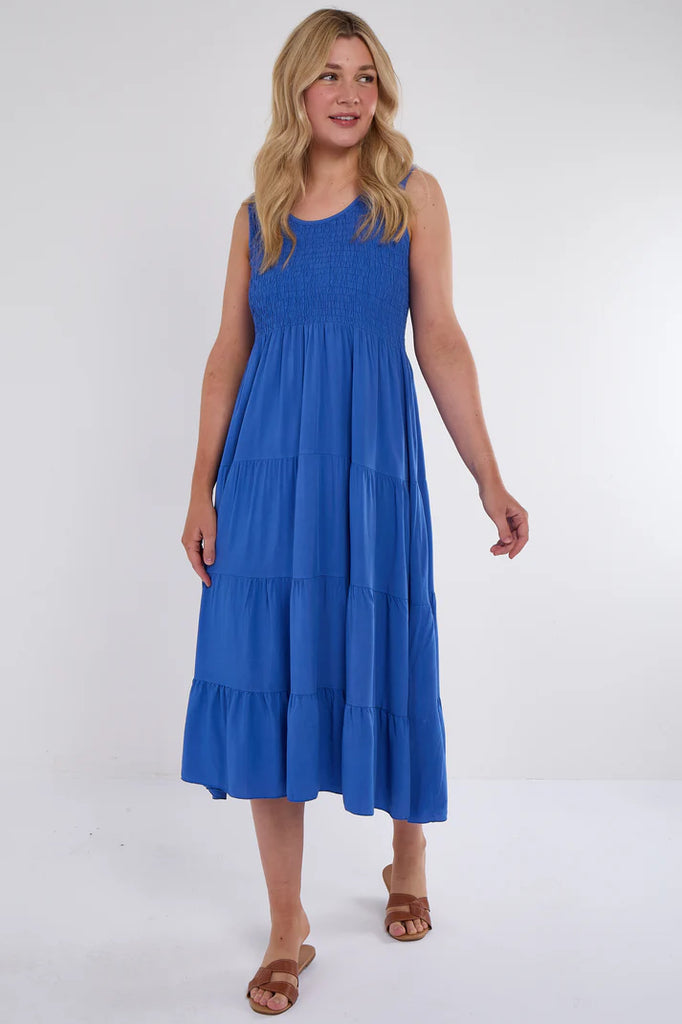 Sugar Babe SHIRRED TIERED MIDI DRESS one size