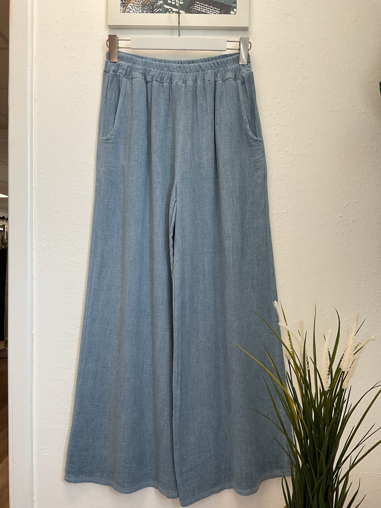 Washed Linen Wide Leg Trousers One Size