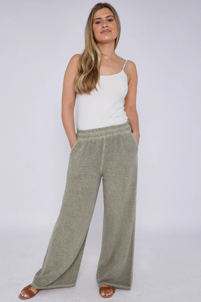 Washed Linen Wide Leg Trousers One Size