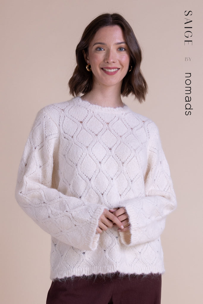 Saige By Nomads Keira Recycled Lace Knit Jumper Cream