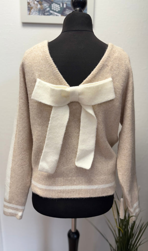 Soft Knit V Back Bow Jumper One Size