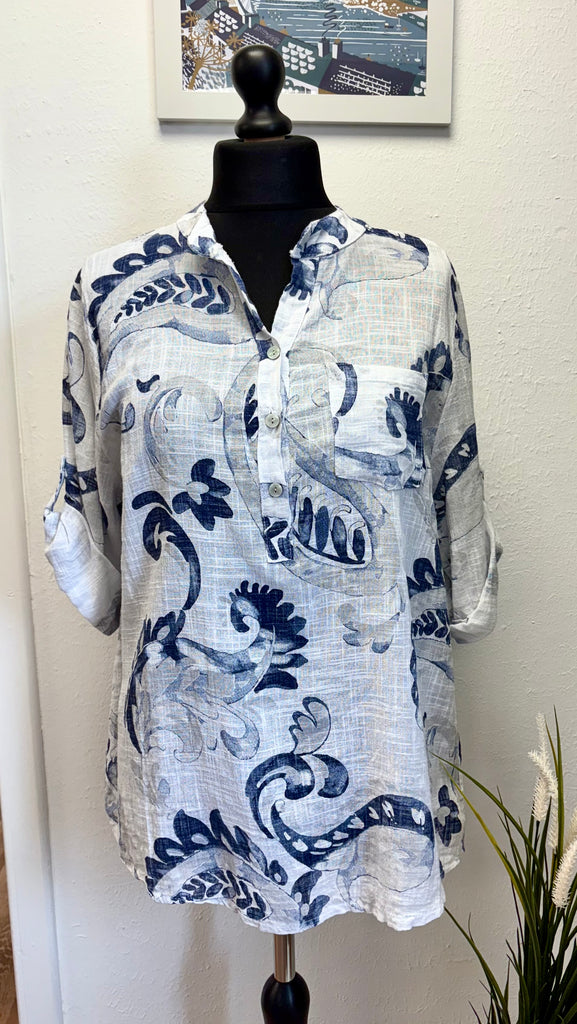 Paisley Swirl Cotton 3 Button Top One Size 8-18