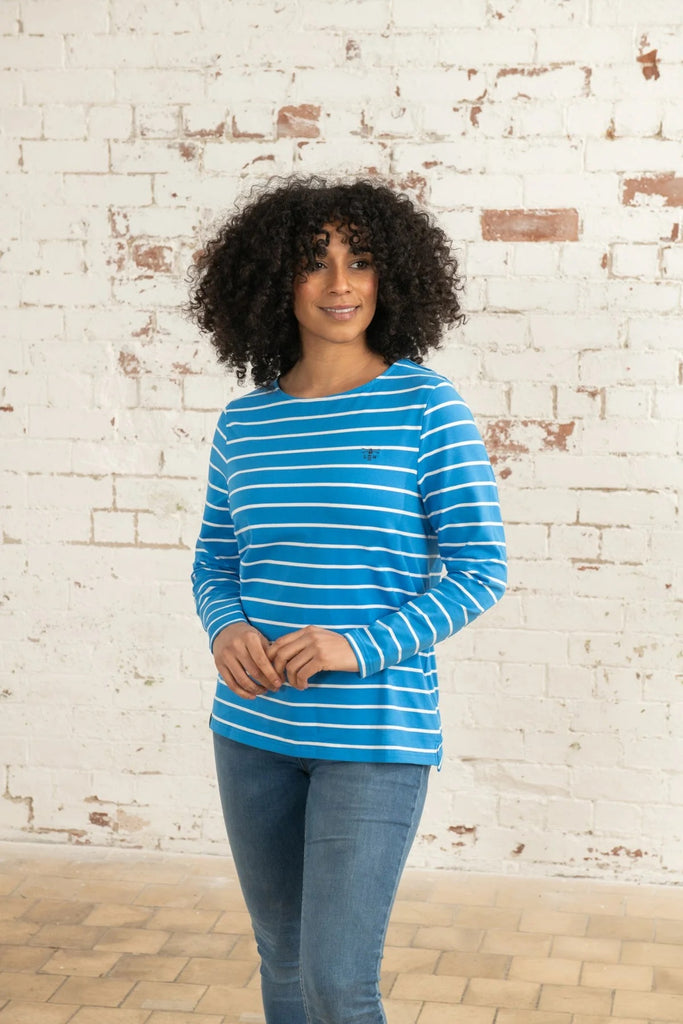 Lighthouse Causeway Breton Top Azure Blue Stripe