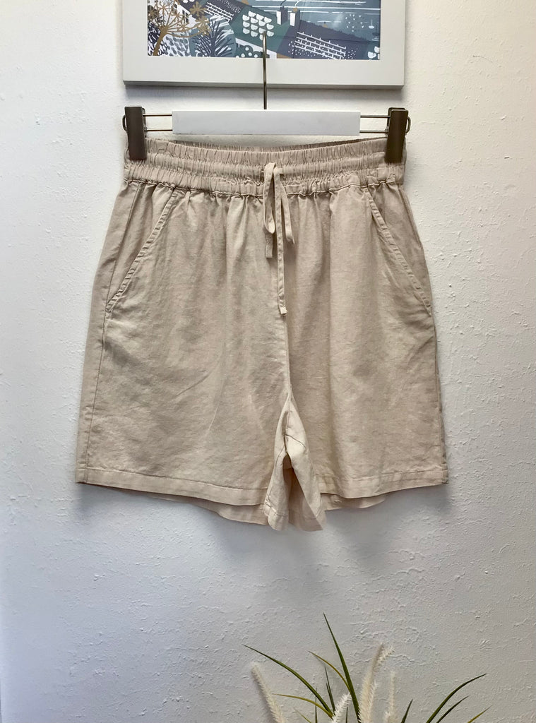 Linen Mix Drawstring Shorts Ecru