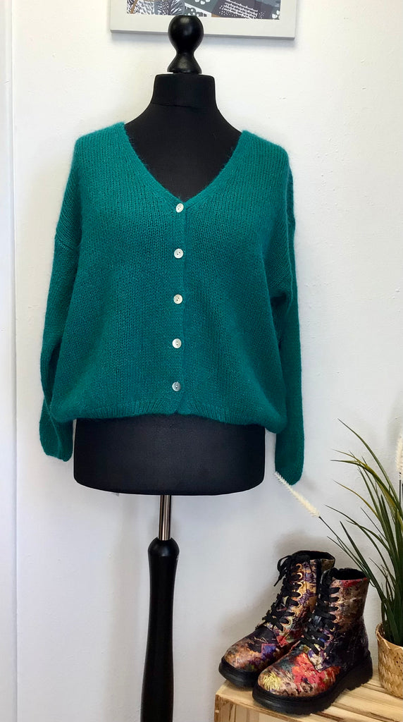 V Neck Mohair Button Cardigan One Size Various Colours