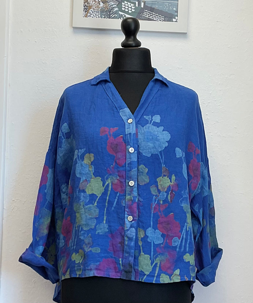 Colette Floral Watercolour Print Pure Linen Shirt One Size
