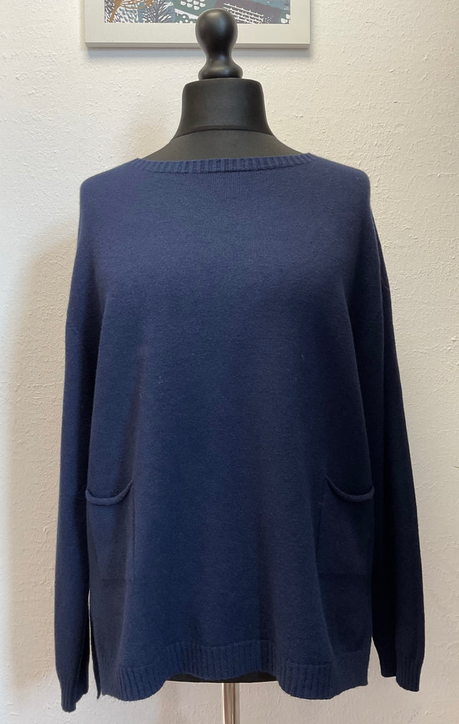 Ladies Crew Neck Ribbed Hem Pocket Jumper One Size 10 - 18