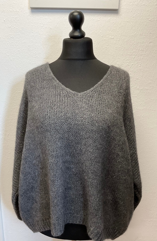 Mohair V Neck Cropped Sleeve Jumper One Size 10-18
