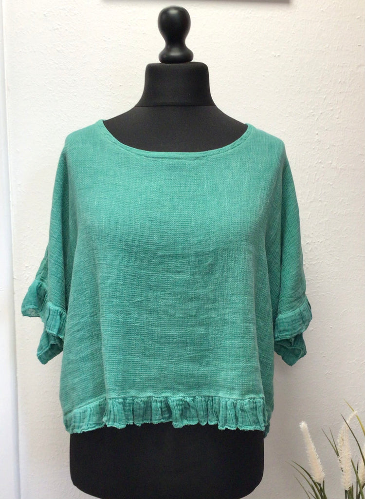 Washed Cotton Cheesecloth Frill Top One Size