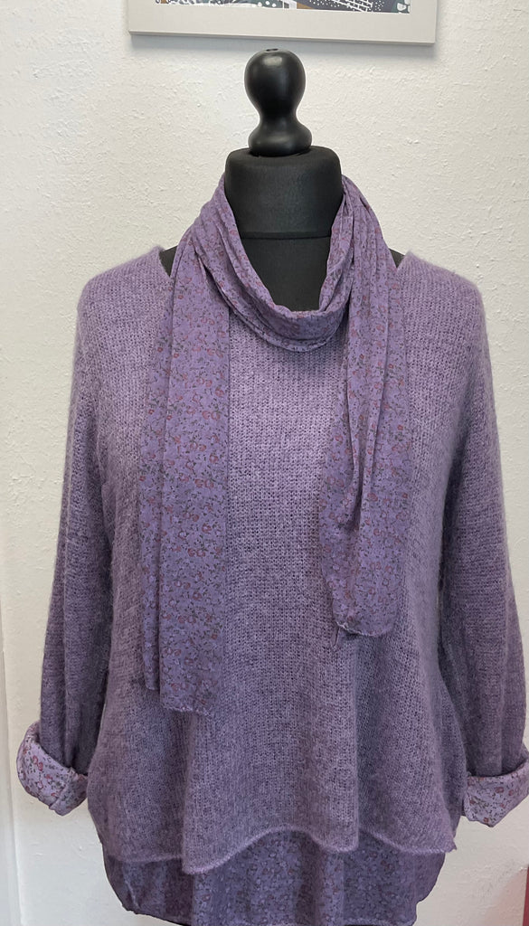 Made In Italy Floral 2 Piece Top with Scarf One Size 8 - 16