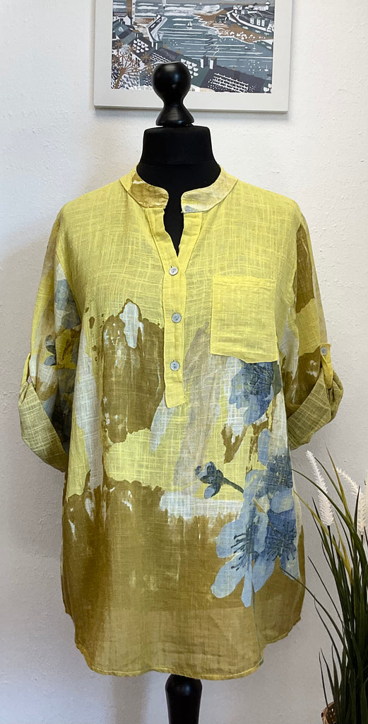 Contrast Floral Cotton 3 Button Blouse One Size