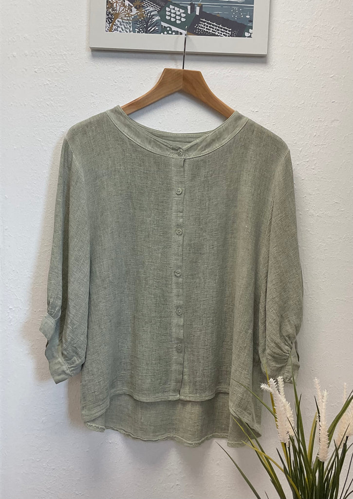 Washed Linen Button Blouse One Size