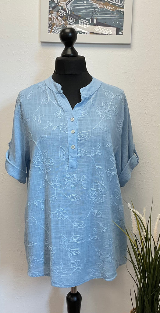 Floral Embroidered Cotton Blouse One Size