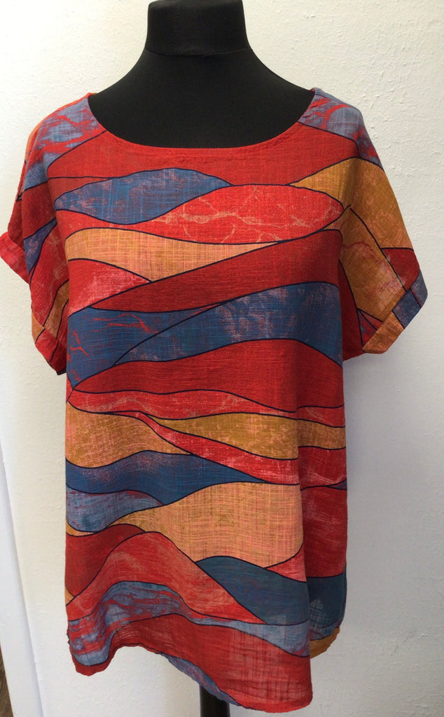Abstract Waves Cotton Top One Size 8-18