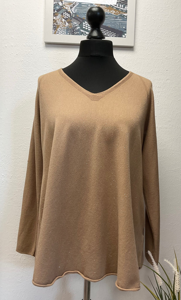 Fine Knit V Neck Sparkle Jumper One Size 8 - 18