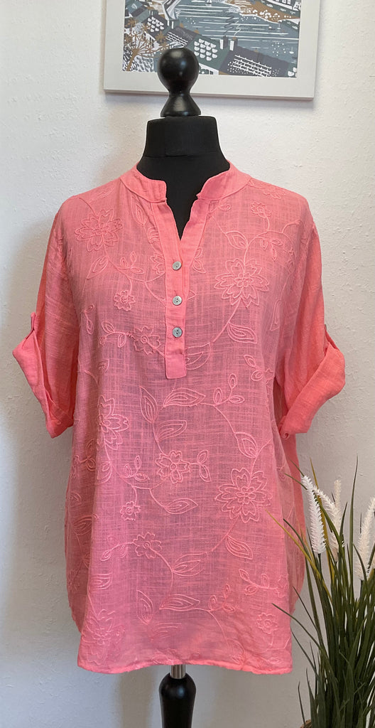 Floral Embroidered Cotton Blouse One Size