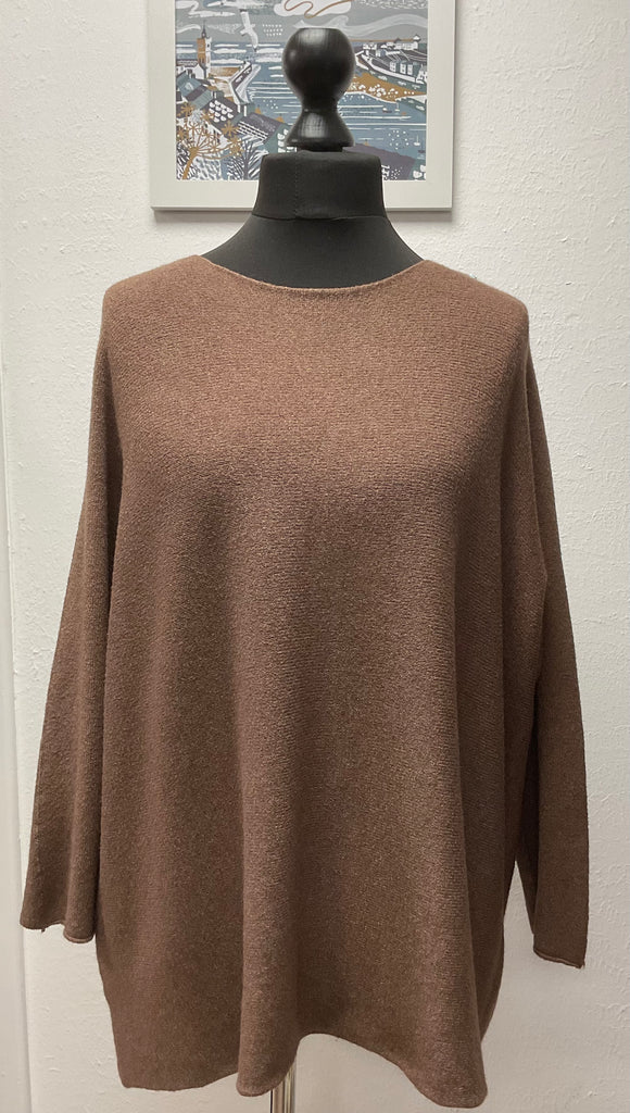 Soft Knit Seam Sleeve Round Neck Jumper Relaxed Fit One Size 12-22