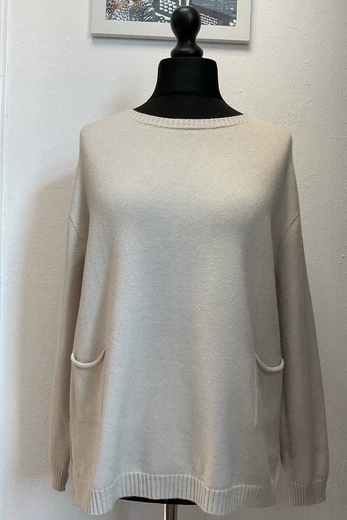Ladies Crew Neck Ribbed Hem Pocket Jumper One Size 10 - 18
