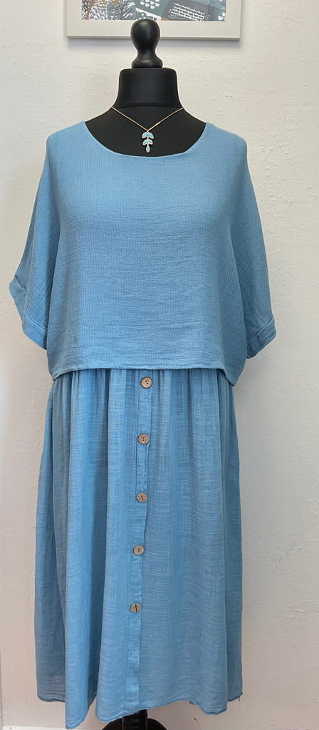 Cotton Layered  Dress Button Detail 2Piece Set One Size