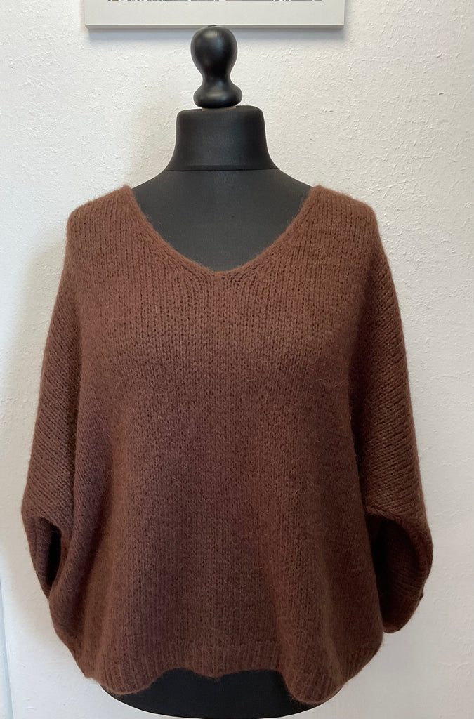 Mohair V Neck Cropped Sleeve Jumper One Size 10-18
