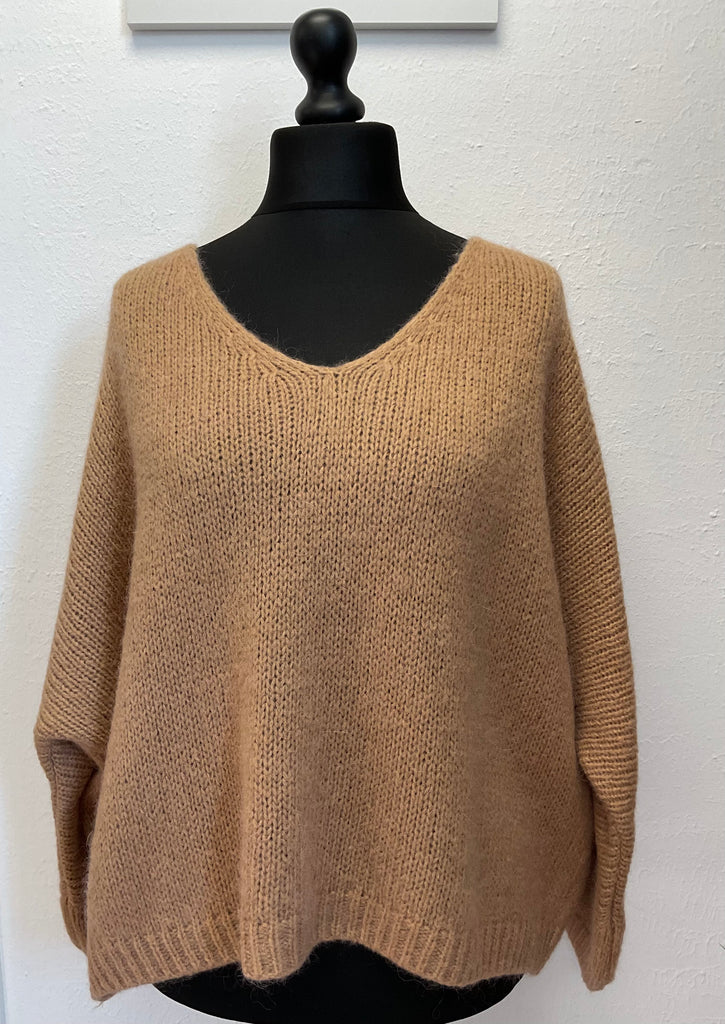 Mohair V Neck Cropped Sleeve Jumper One Size 10-18