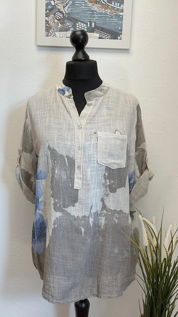 Contrast Floral Cotton 3 Button Blouse One Size