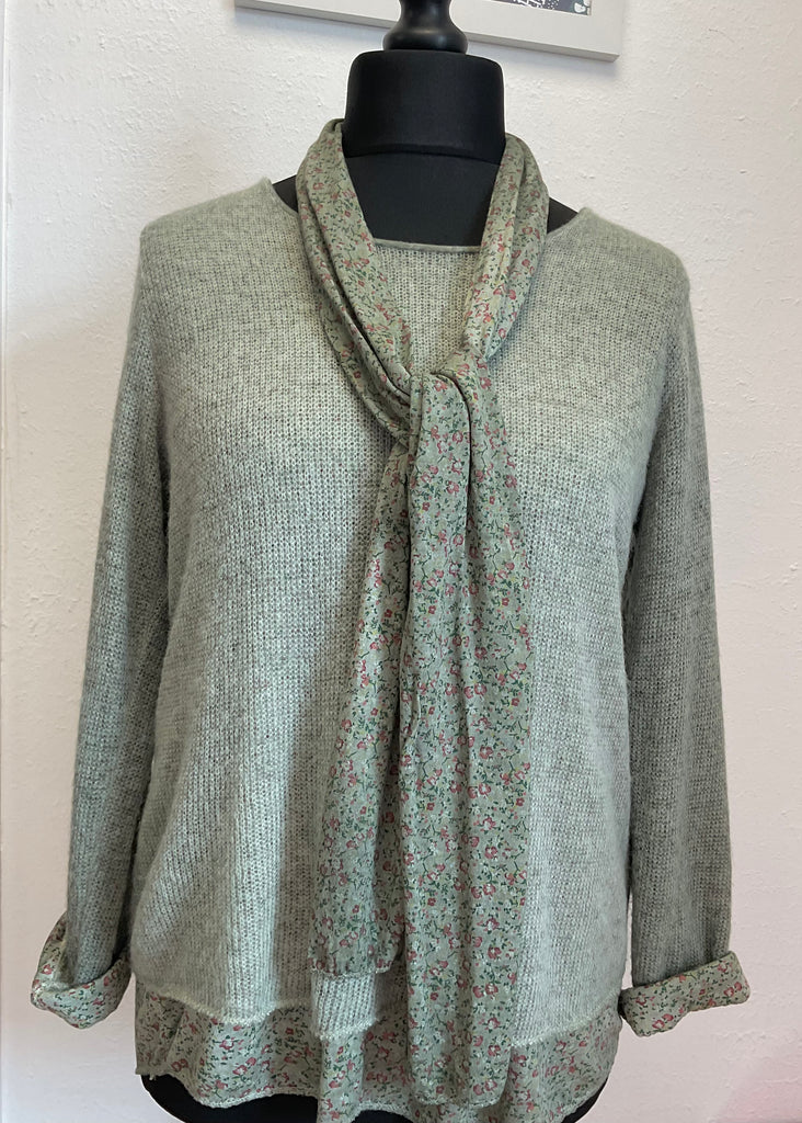 Made In Italy Floral 2 Piece Top with Scarf One Size 8 - 16
