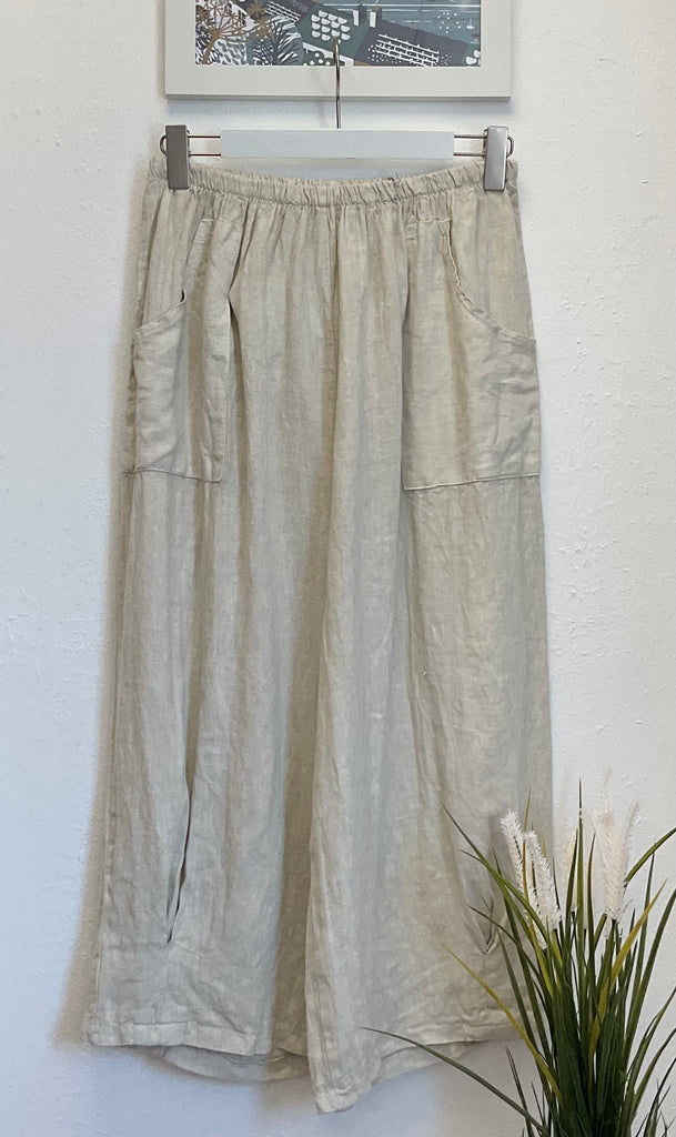 Pure Linen Barrel Leg Crops One Size